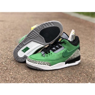 【ลดราคา】 Oregon Ducks Air Jordan 3 รองเท้าบาสเก็ตบอล หนังกลับ PE สีเขียว สไตล์เรโทร