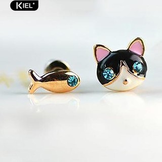 Kiel คู่รักเกาหลี 1 คู่น่ารักแมวปลา Rhinestone Stud เครื่องประดับต่างหูแฟชั่น