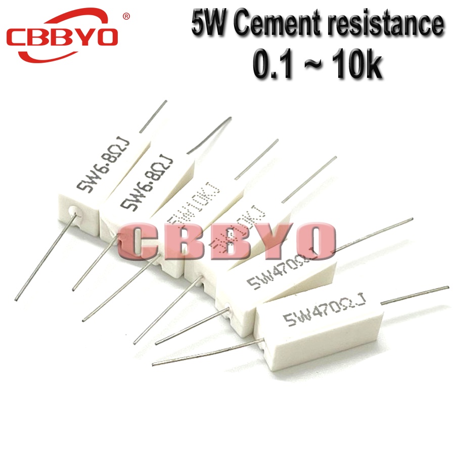 10pcs 5W ความต้านทานซีเมนต์ 0.1-10K โอห์ม 0.33R 1R 10R 100R 0.22 0.33 1 10 100 1K 10K โอห์มซีเมนต์ตั
