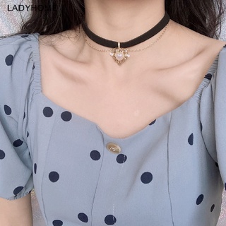 Ladyhome วินเทจ กํามะหยี่ สีดํา โชคเกอร์ รัก หัวใจ จี้สร้อยคอ สําหรับผู้หญิง ของขวัญเด็กผู้หญิง