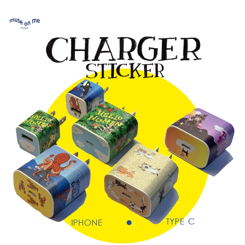 charger sticker for iphone &amp; type c สติ๊กเกอร์แปะหัวสายชาร์จ