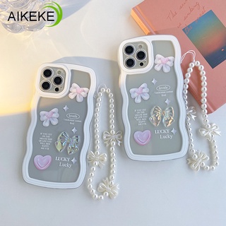 เคสโทรศัพท์มือถือแบบนิ่ม ใส ประดับโบว์ 3D พร้อมสายคล้อง และลูกปัดแฟลช สําหรับ Vivo V23 5G Pro Y76s Y52s Y31s X80 X50 X70 X60 X27 Pro IQOO V17 Neo S1 5G 4G