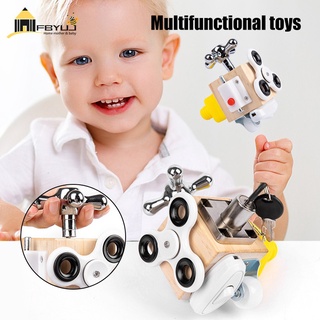 【ราคาถูก】FBYUJ Multifunctional Busy Block 6 In 1 Childrens Educational and Early Education Wooden Toy Fun and Interest