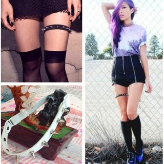 Sexy Harajuku Elastic Garter Belt Punk Gothic Leather Studded Rivets Leg Ring