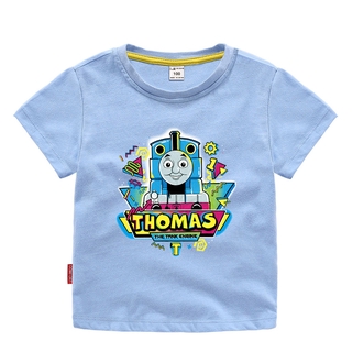 เสื้อยืดแขนสั้นคอก ลมเนื้อผ้าฝ้ายลายการ์ตูน Thomas สําหรับเด็กผู้ชาย