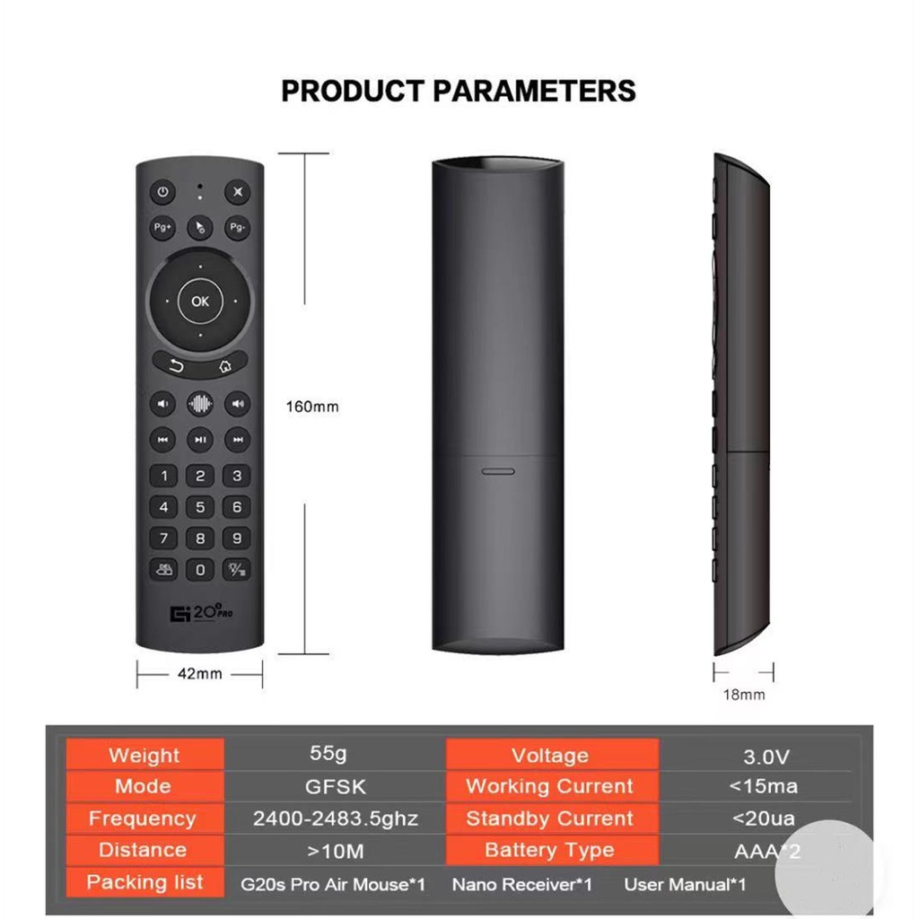 G20S PRO เมาส์ไร้สาย 2.4G Wireless Air Mouse + Voice Search (มีไฟLEDเปิด-ปิดได้)