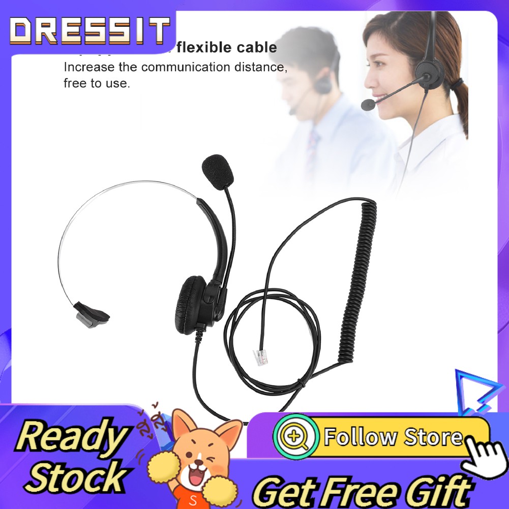Dressit-th [พร้อมแล้ว] หูฟังแบบมีสาย หูฟังโทรศัพท์ โทรศัพท์บ้าน Call Center เสียงใช้ในบ้าน