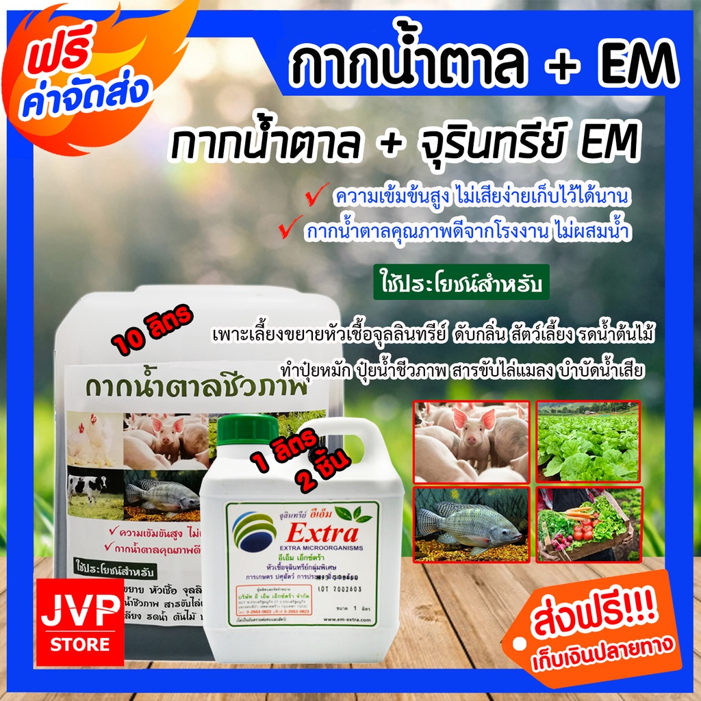 กากน้ำตาล 10 ลิตร 14 กิโลกรัม + จุลินทรีย์ EM 1 ลิตร จำนวน 2ชิ้น ทำน้ำหมัก หมักปุ๋ย ผสมอาหารสัตว์ บำ