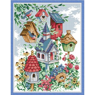 ชุดปักครอสติชพิมพ์ลาย บ้านนก ครอบครัวนก รังนก (Birds home Cross stitch kit)