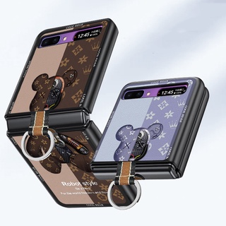 Zflip เคสโทรศัพท์มือถือแบบแข็ง ลายดอกไม้ หมี สไตล์วินเทจ พกพาง่าย สําหรับ Samsung Galaxy Z Flip 1 Z Flip 2 Z Flip 3