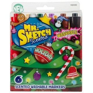 Mr. Sketch 1924302 Scented Washable Markers Chisel Christmas color ปากกามาร์คเกอร์หัวตัดแพค 6 ด้าม