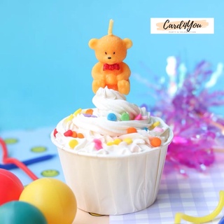 [Card4You]🧸เทียนพี่หมีน้อย ผูกโบว์สีแดงน่ารัก