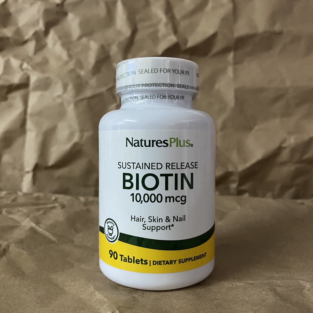 ไบโอติน Nature's Plus, Biotin, Sustained Release, 10,000 mcg, 90 Tablets