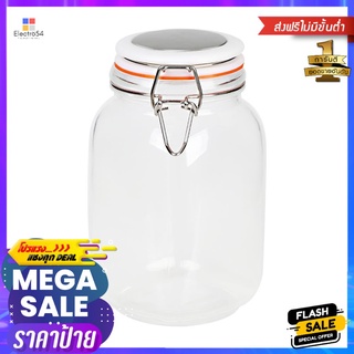 ขวดโหลแก้วกลม ไซส์ L ฝาสปริงสีขาว ขอบยางสีส้มGLASS CANISTER ROUND L WHITE