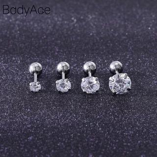 Bodyace 1 ชิ้น สีคริสตัล ทรงกลม ต่างหูสตั๊ด ต่างหูสเตนเลส กระดูกอ่อน กระดูกอ่อน เจาะ ลูกบาศก์ เซอร์โคเนีย ต่างหู