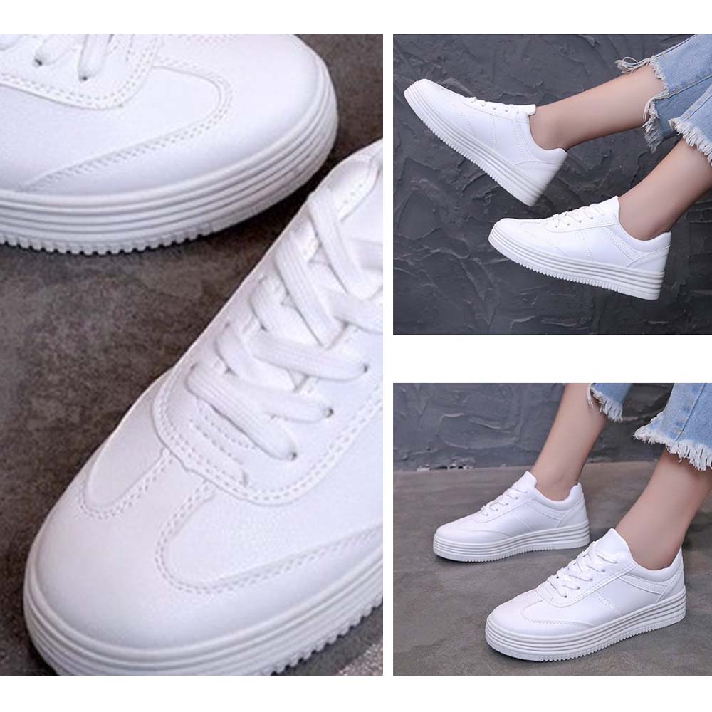 ⚜️Khun Chay สต็อกไทย⚜️ รองเท้าผ้าใบขาวล้วนเสริมส้น แฟชั่นเกาหลี ใส่ได้ทุกแนว