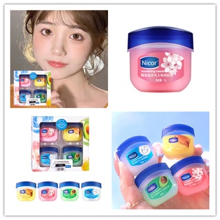 Cod Qipin Nicor Vaseline ลิปบาล์มบํารุงริมฝีปาก ให้ความชุ่มชื้น ป้องกันริมฝีปากแห้ง 1 ชุด มี 4 ชิ้น สําหรับทุกเพศ