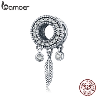 Bamoer Boho Style Feather Charm 925 Sterling Silver Dream Catcher Charms for Original Bracelet SCC1550