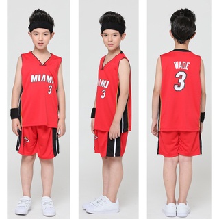 เสื้อกีฬาบาสเก็ตบอล ลาย NBA Jersi Miami Heat 3 Dwyane Wade สําหรับเด็ก