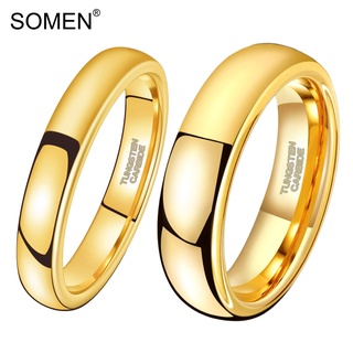 Somen แหวนทังสเตน ขัดเงา ทรงโดม สีทอง ขนาด 4 มม. 6 มม. ใส่สบาย ไซส์ 6-12 สําหรับผู้หญิง ผู้ชาย