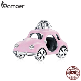 bamoer Genuine  925 Silver Pink car Fashion Charm for Original Bracelet  Women Jewelry Making DIY Bracelet  Accessory SCC1738