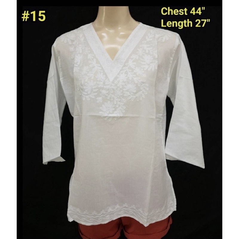 เสื้อคอตตอนขาว ยาว/สั้น เกรดพรีเมียม งานปักมือจากอินเดีย