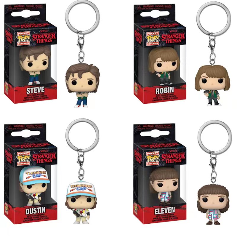 ออกแบบใหม่ Original Funko POP Stranger Things พวงกุญแจรูป PVC Demogorgon Steve Eleven Action Figures ตุ๊กตาของเล่นของขวัญ