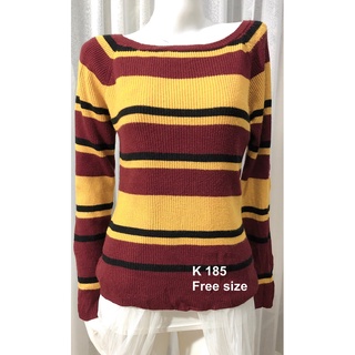 K185 เสื้อคาร์ดิแกน แขนยาวแขนจั้ม คอวกลม  เอวปล่อย แขนปล่อย เสื้อไหมพรมเนื้อนิ่มอุ่นเบาสบาย ลายทางกว้าง พร้อมส่ง