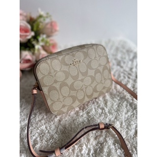 NEW COACH MINI CAMERA BAG IN SIGNATURE CANVAS (COACH 91677) IM/LIGHT KHAKI /Faded Blush Signature