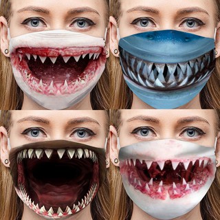 หน้ากากปากฉลาม ตลก แกล้งคน ล้างน้ำได้ หน้ากากปาร์ตี้ 3D Funny Face Mask กันฝุ่นระบายอากาศ Reusable Washable