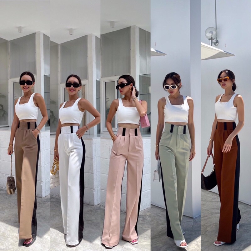 Isabella two-tone pants  กางเกงขากระบอกใหญ่ที่ดีเทลปั๊วะปังอีกรุ่นมาละจ้า รอบนี้ดีเทลเก๋มากแต่งทูโทน