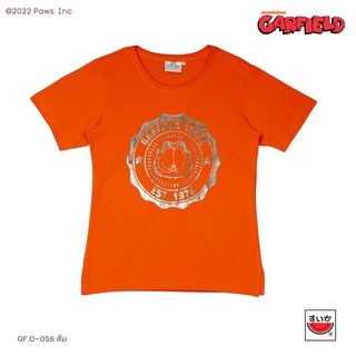 ผ้าฝ้าย 100%แตงโม (SUIKA) - เสื้อยืดคอกลมแขนสั้น GARFIELD ลายโลโก้ฟอยล์ ( GF.O-056 )S-3XL