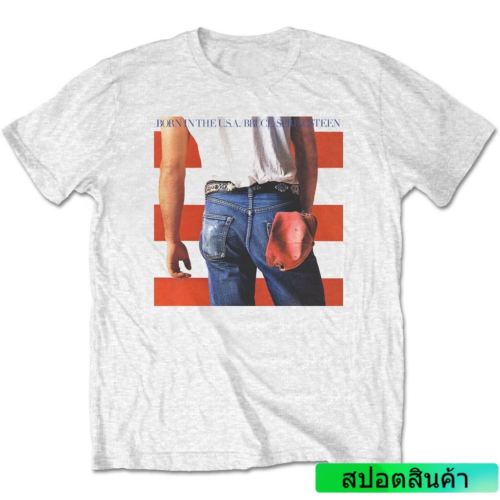 ผ้าฝ้ายแท้ คอลูกเรือเสื้อยืด พิมพ์ลาย Bruce Springsteen Born In The Usa สีขาว สําหรับผู้ชายS,4XL