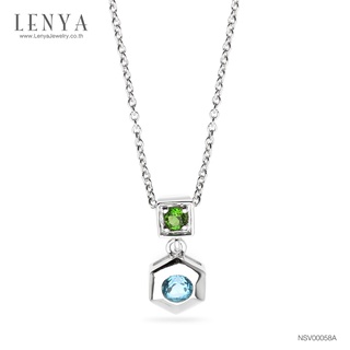 Lenya Jewelry สร้อยคอประดับบลูโทแพซ (Blue topaz) และโครมไดออพไซด์ (Chrome Diopside) ตัวเรือนเงินแท้ชุบโรเดียม