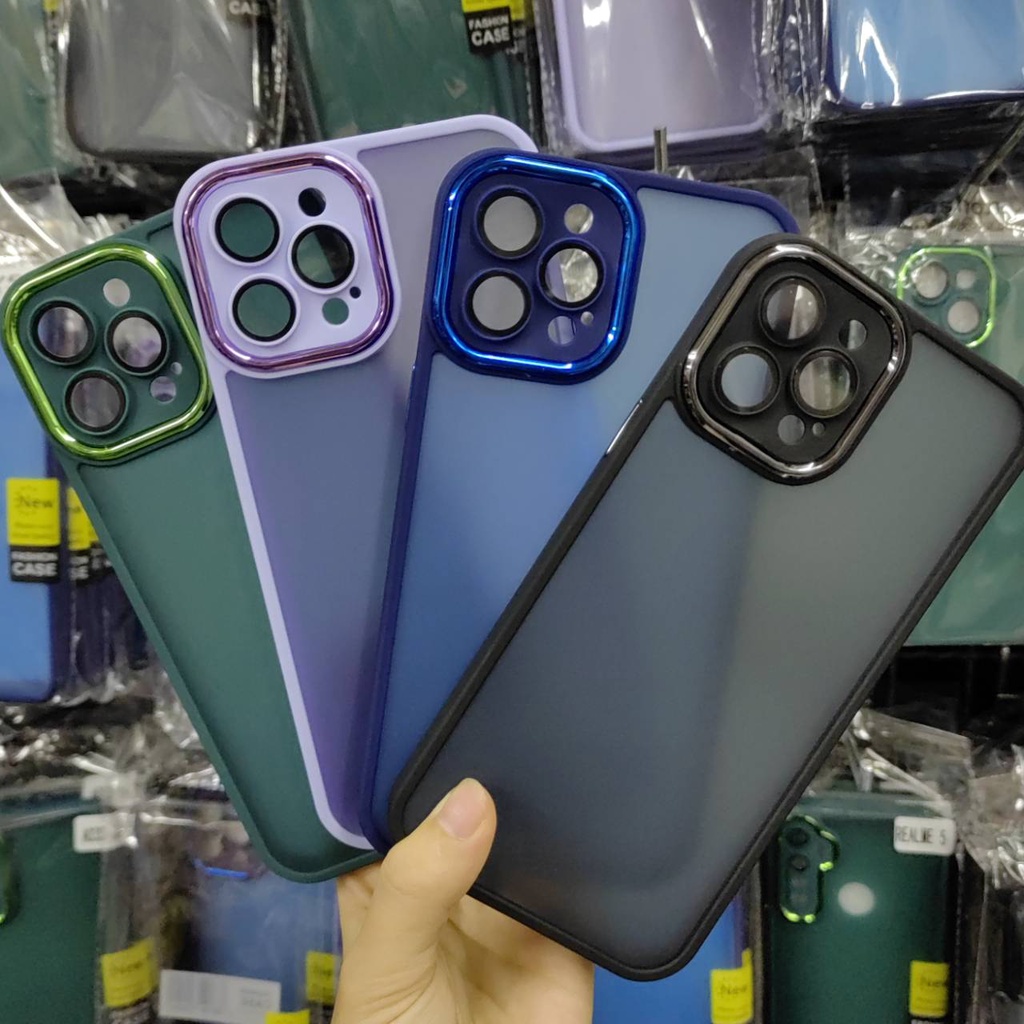เคส ขอบสีหลังขุ่น มีเลนส์กันกล้อง iPhone รุ่น i12 i12pro i12promax i13 i13pro i13promax i14 i14pro i