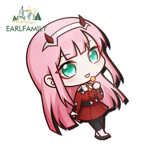 Earlfamily สติกเกอร์ ลายการ์ตูนอนิเมะ Zero Two กันน้ํา กันรอยขีดข่วน สําหรับติดตกแต่งรถยนต์ 13 ซม. x 8.7 ซม.