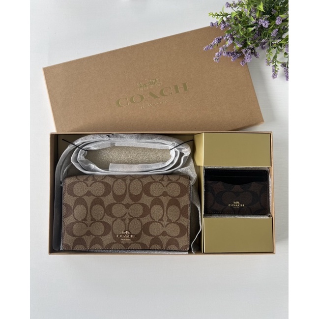 Coach Boxed Anna Foldover Clutch Crossbody And Card Case Set In Blocked Signature Canvas C7354