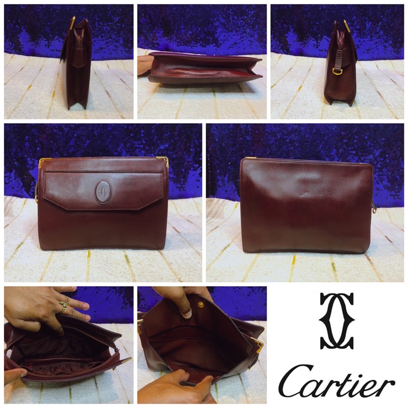 👜 : CARTIER Crimson Leather Clutch Bag Vintage แท้💯%
