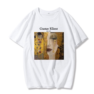 เสื้อยืดผ้าฝ้าย เสื้อยืดลําลอง พิมพ์ลายตัวอักษร Gustav Klimt สไตล์ฮาราจูกุ แฟชั่นฤดูร้อน สําหรับสตรี