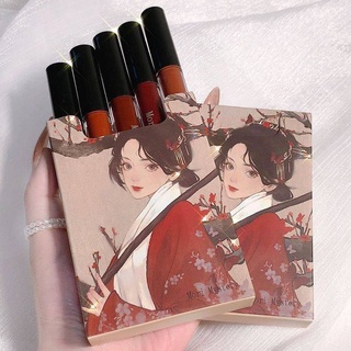 HANA BEAUTY  ลิปสติกเนื้อแมท 1 ชุด 5 ชุด ลิปสติกสีน้ำตาลแดงราคาถูก lipstick set