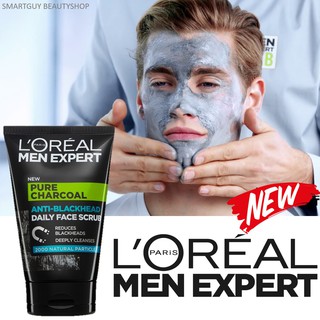 LOréal Men Expert Pure Charcoal Anti-Blackhead Daily Face Scrub 100ml คลีนซิ่งสครับทำความสะอาดผิวหน้าสำหรับผู้ชาย