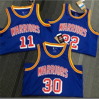 เสื้อกีฬาแขนกุด ลายทีม BKB NBA Jersey Golden State Warriors No.30 Curry No.11 Thompson สไตล์คลาสสิก สีทอง