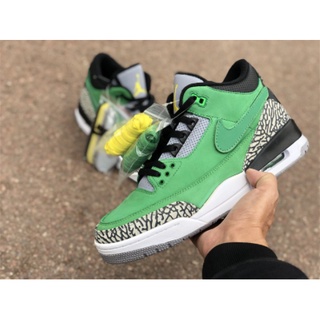 ขายดี Oregon Ducks Nike Air Jordan 3 Retro Tinker PE Green Suede AJ3 รองเท้าบาสเก็ตบอล UOMJ TRWF