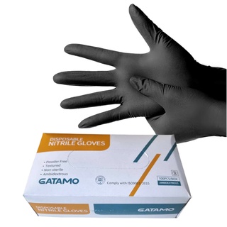 50 คู่ ถุงมือไนไตรสีดำ แท้ Black Nitrile Gloves ตรา GATAMO ถุงมือช่างสัก ถุงมือทำอาหาร ถุงมือสีดำ