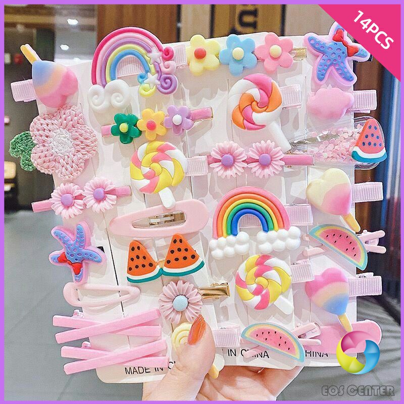 Eos Center กิ๊ฟน่ารัก กิ๊ฟสไตล์เกาหลี กิ๊ฟเซ็ท14 ชิ้น กิ๊บสีลูกกวาด Children's hairpin