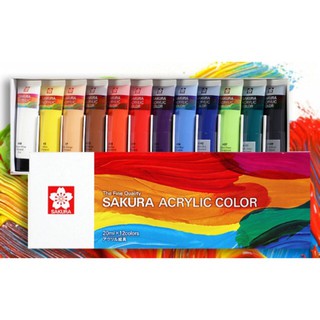 SAKURA Acrylic Colors สีอะคริลิค ซากุระ: ชุด 12 สี (หลอดละ 20ml)