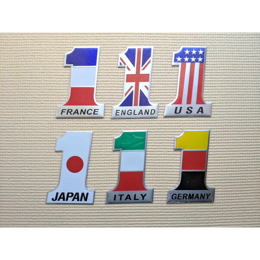 【พร้อมส่งจากไทย】แผ่นเพลท เลข 1 "Number One" ติดรถลายธงชาติ Italy England USA Germany France Japan พร้อมกาวสองหน้า