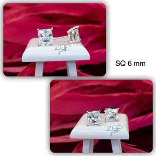 ต่างหูเงินแท้ 925 ประดับพลอยCZ Earring Silver 925-(SQ6MM)