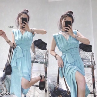 5450 Maxdress ชุดเดรสผ้าโฟร์เวย์งานโทนสีพื้นเรียบหรู