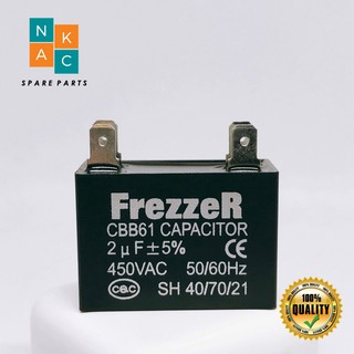 แคปพัดลม คาปาซิเตอร์พัดลม 2 uf (Capacitor) ยี่ห้อ Frezzer แบบเสียบ